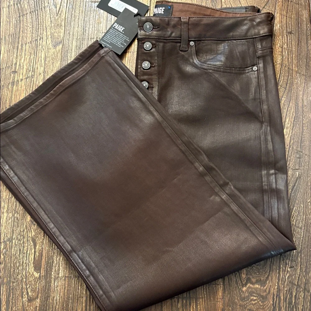 PAIGE Anessa Jeans 33 NWT Chicory Luxe Coated Ankle Flare Exposed Button Fly - Picture 12 of 13